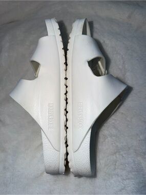 Birkenstock White Two-Strap Slide Sandals with Adjustable Buckles